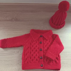 Handknit baby Aran jacket & hat sets